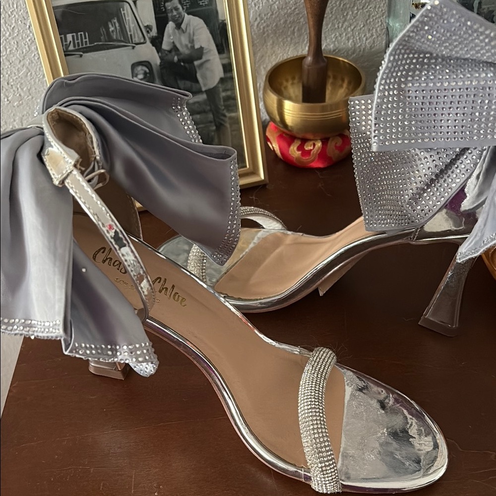 Chase + Chloe Silver Bow Heels